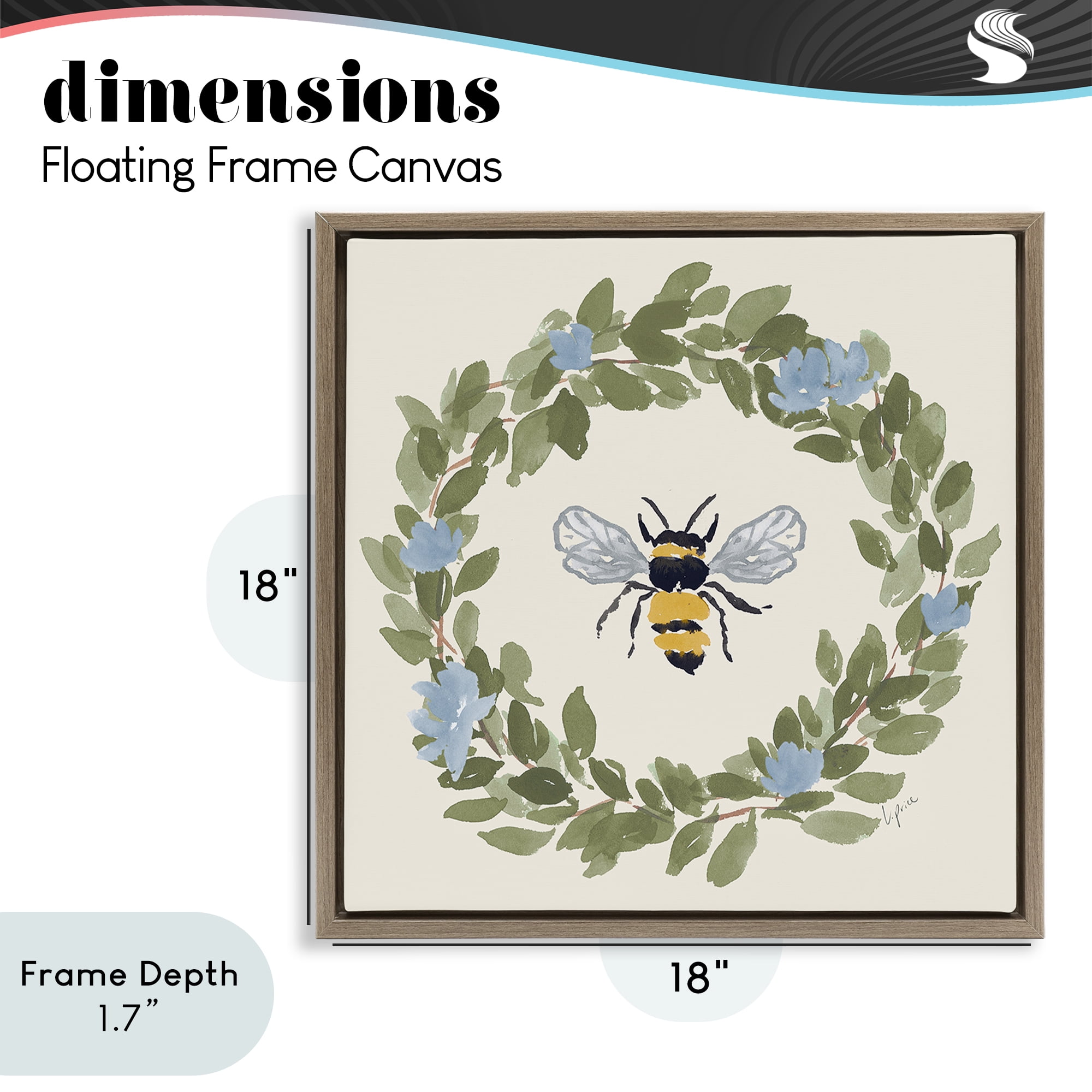 Stupell Industries Bee Celebration Wreath Brown Framed Floater Canvas Wall Art, design by Lucille Price