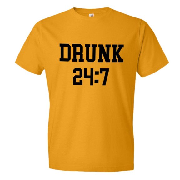 PleaseMeTees™ Mens/Unisex Drunk 24 7 Drink All Day Sunday Funday Soft HQ Tee