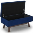 thumbnail image 3 of Simpli Home Owen 36 Pouces Ottomane de Rangement Rembourrée en Velours Style Mi-Siècle, Bleu, 3 of 8