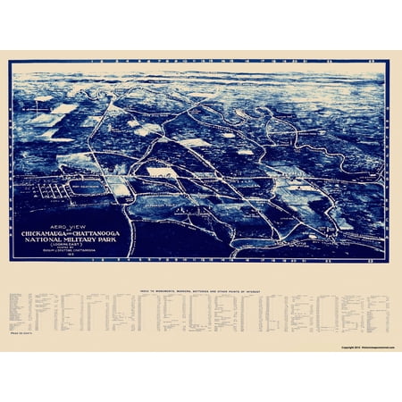 Historical Civil War Map - Chickamauga Chattanooga National Military Park - Shutting 1913