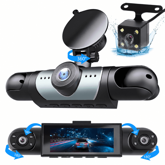 4-Channel Dash Cam with 1080P Front, Inside & Rear Cameras, Night Vision, HDR, G-Sensor, Loop Recording & 24HR Parking Mode