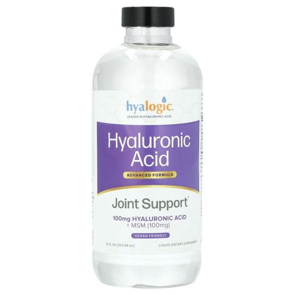 Hyalogic Liquid Hyaluronic Acid Supplement - Ingestible Skin Support with 100mg Hyaluronic Acid and 100mg MSM - Natural Hydration for The Face, Eyes and Lips - High Molecular Weight Formula - 12 oz