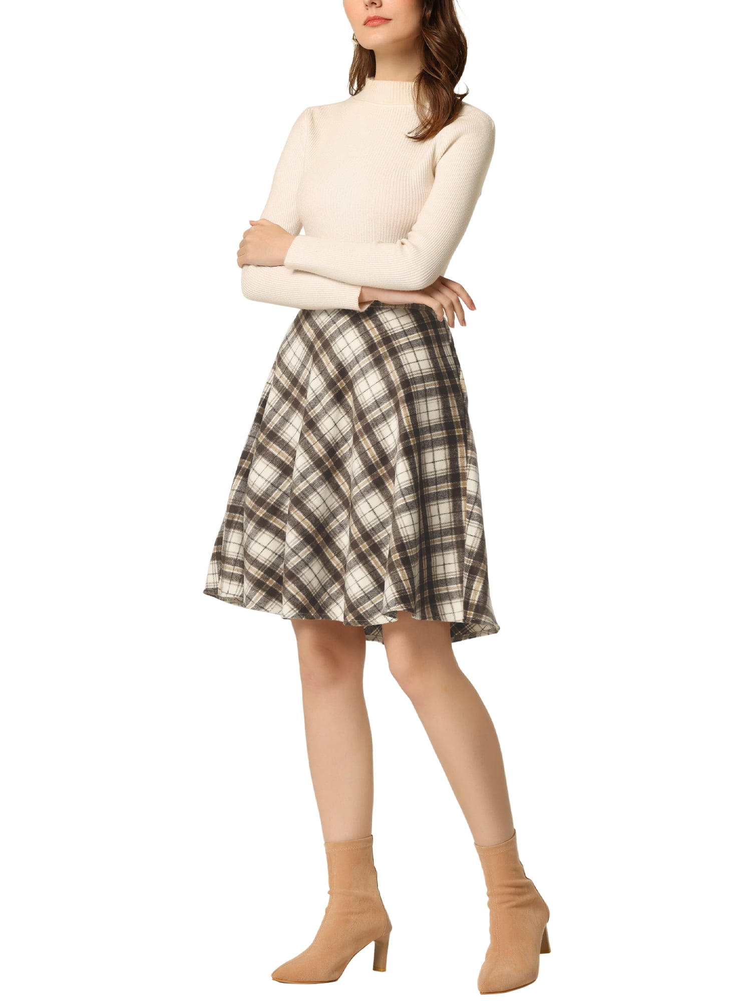 Unique Bargains Women's Halloween Costume Elastic Waist Knee Length Vintage Skirt L Khaki