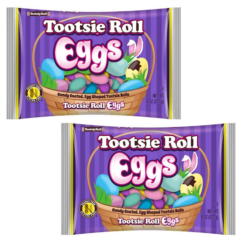 Candy Coated Tootsie Roll Chocolate Easter Candy Egg Shaped Candies, 8oz Bag, 2 Pack