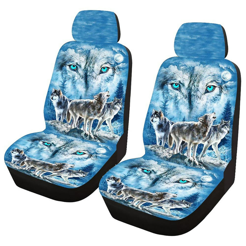 1/2 PCS Wolf Lion Animal Printing Universal Front Set Car Seat Covers