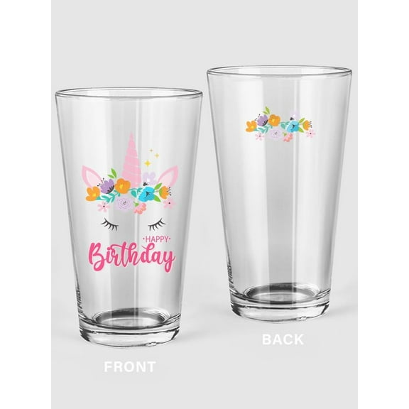 Birthday Unicorn Pint Glass -SPIdeals Designs, 16 oz Transparent Glass