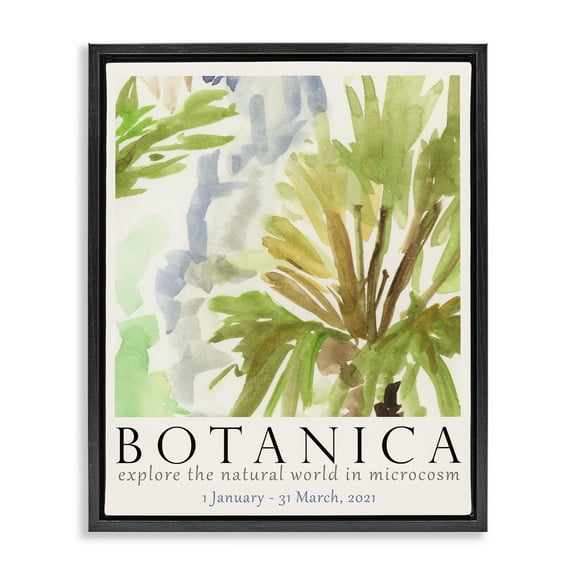 Stupell Industries Botanica Museum Poster Plants & Flowers Painting Black Floater Framed Canvas Art Print Wall Art, 17 x 21