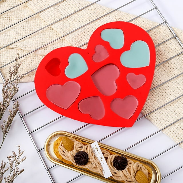 Molde de pastel de chocolate con silicona en forma de corazón | Molde para hornear para golosinas de bricolaje | Gel de sílice antiadherente flexible | Reutilizable Fácil Limpieza | Rojo o rosa |