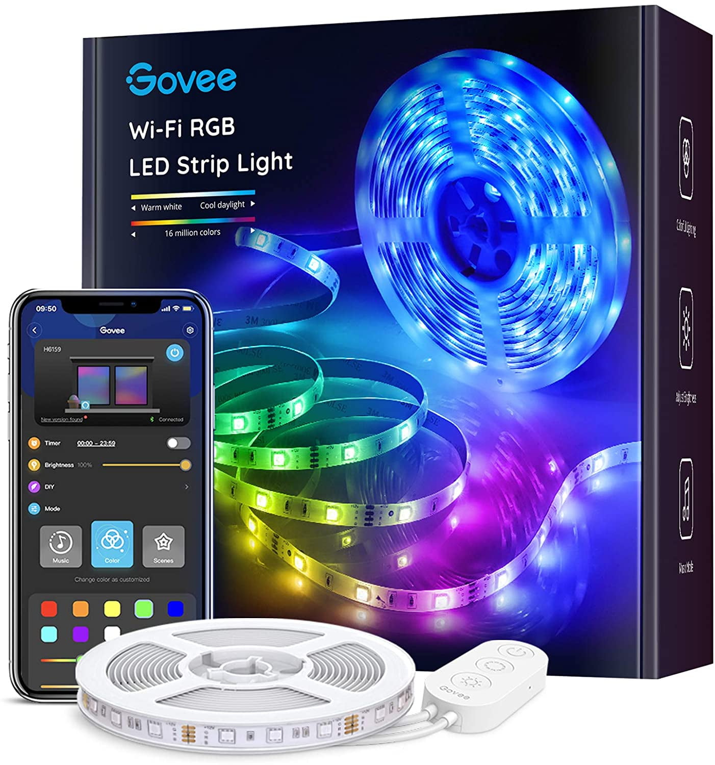 Govee Smart Led Strip Lights 16 4ft Wifi Led Lights Work With Alexa And Google Assistant Bright 5050 Leds 16 Million Colors With App Control And Music Sync For Home Kitchen Tv Party