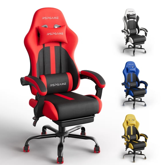 RSPGame Ergonomic Gaming Chairs for Adults,Pocket Spring Cushion,PU Leather Office Chairs with Lumbar Support and Retractable Footrest,Home and Office Computer Chairs-Red Racing