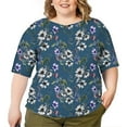 thumbnail image 2 of CLOOCL Mid Sleeve Women T-Shirt Retro Daisy Printing Casual Tops Plus Size Blouse, 2 of 6