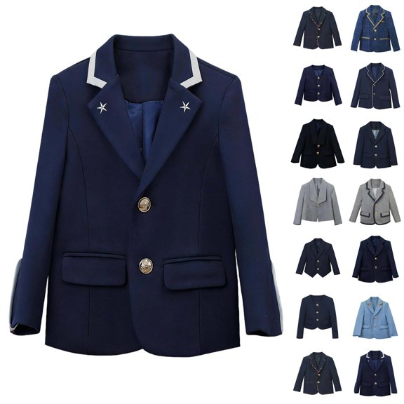 Agkizg Girls Lapel School Blazer Solid Color Button Down Casual Coat for Student