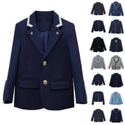 Agkizg Girls Lapel School Blazer Solid Color Button Down Casual Coat for Student