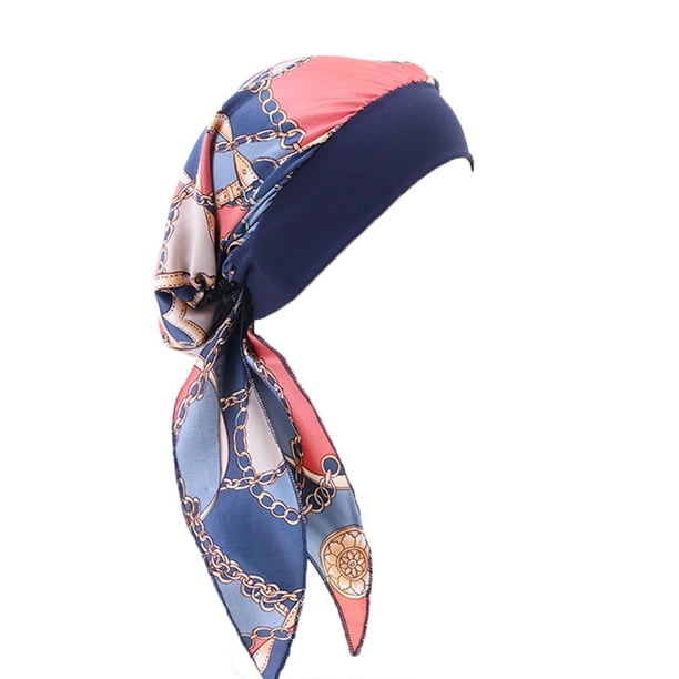 Sonducket Pañuelo para la cabeza para mujer, a la moda, preatado, práctico, versátil, transpirable, cómodo, accesorio para el cabello Sombreros cadena azul marino Sonducket AP009762-14