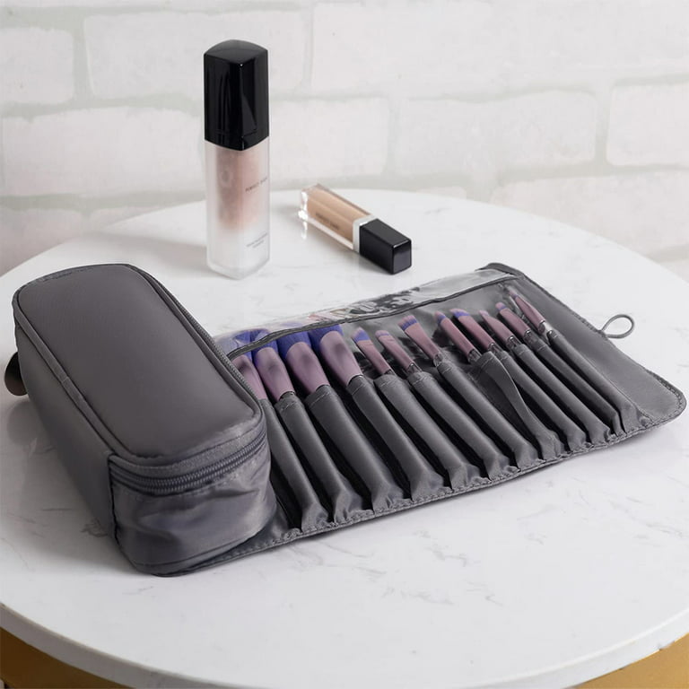 Portable Makeup Brush Organizer, Makeup Brush Holder for Travel Hold 20+  Brushes Cosmetic Bag Makeup Brush Roll Up Case Pouch(Only Bag) 