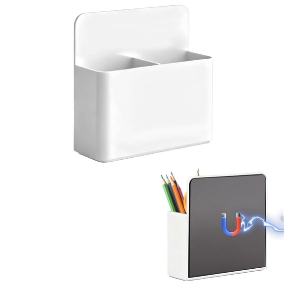 Tutuviw Magnetic Pen Holder Magnetic Dry Erase Marker Holder with Compartments, Strong Magnet Storage Marker Pen Pencil Organizer for Fridge Whiteboard Locker Accessories, White