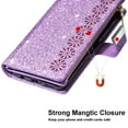 thumbnail image 3 of Dteck Folio Wallet Case For Samsung Galaxy Note 20, Luxury Bling Glitter PU Leather Case with Stand / Zipper Purse / 9 Card Slots / Magnetic Closure Cover with Hand Strap, Purple, 3 of 7