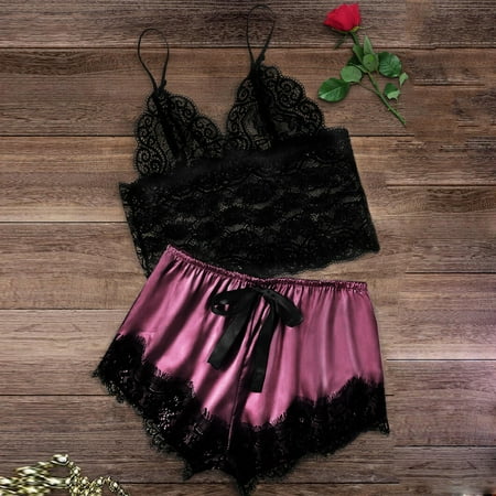 Underwear clearance under $3.00 Bras For Couples Kinky Women Satin Lace V-Neck Camisole Bowknot Shorts Set Sleepwear Pajamas Lingerie