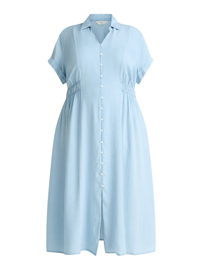 white christmas dresses PUELLA Women Blue Stretch Denim Utility Shirt Dress – Puella main image 1