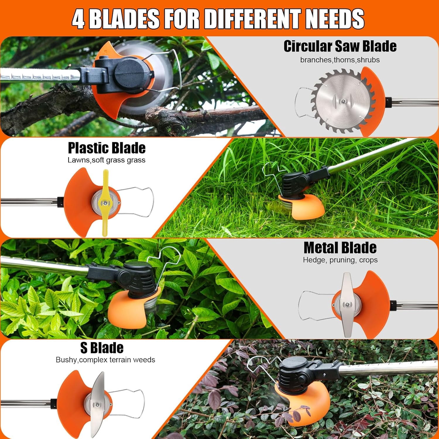 Cordless Weed Wacker Electric Weed Wacker 21V Battery Powered Brush Cutter 3-in-1 Lightweight Grass Trimmer Weed Cutter Lawn Edger with 3 Types Blade & Wheels