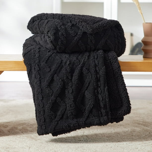 Manta Bedsure Sherpa de forro polar para sofá, 130 x 150 cm, color negro