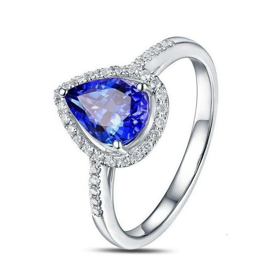 Halo 1.50 Carat pear cut Sapphire and Diamond Engagement Ring in 14k White Gold affordable Sapphire and diamond engagement ring