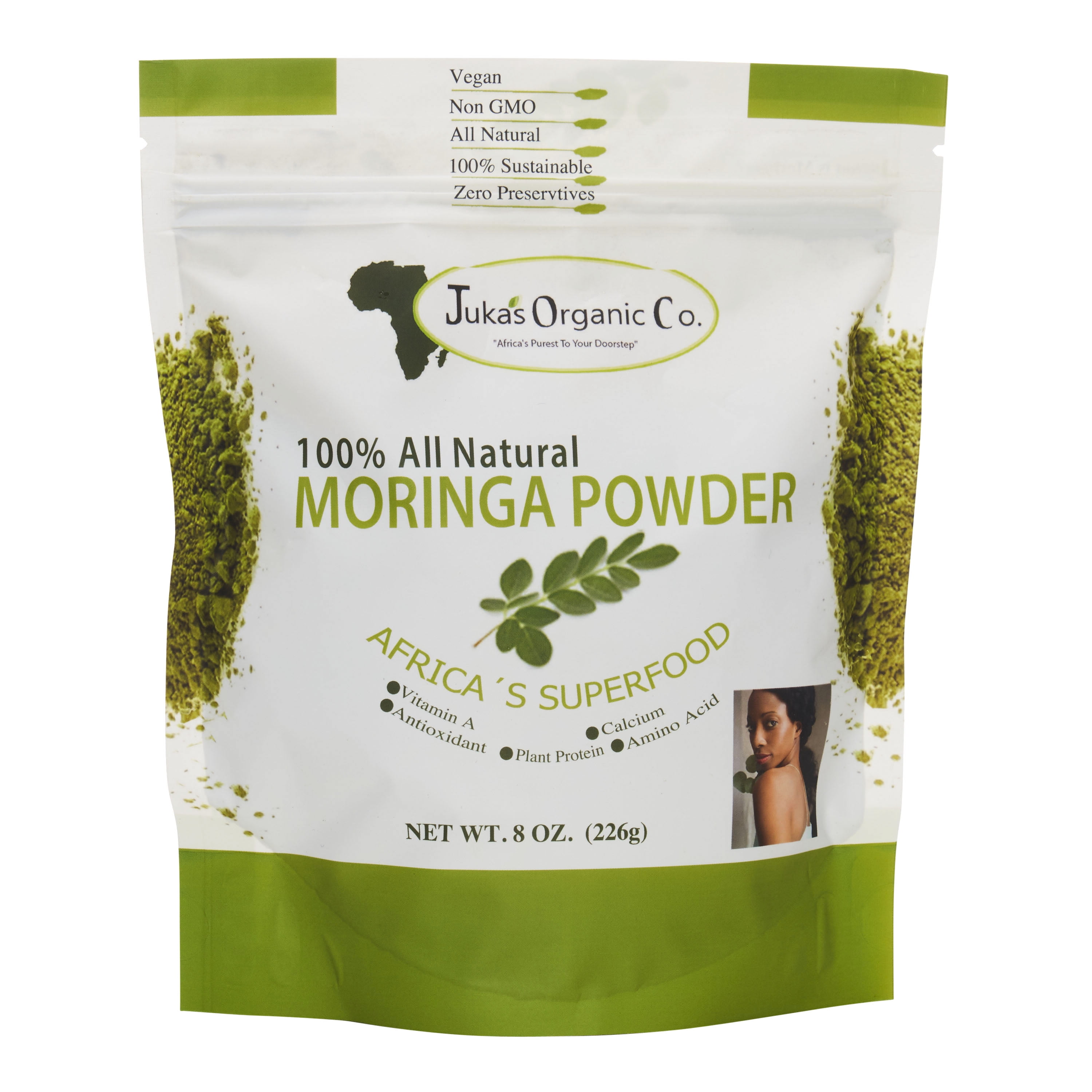 Juka's Organic 100% Moringa Powder From West Africa. Naturally Dried, Non GMO, Zero Additives. Rich in Antioxidants and Amino Acids, Superfoods for Moringa - 8OZ