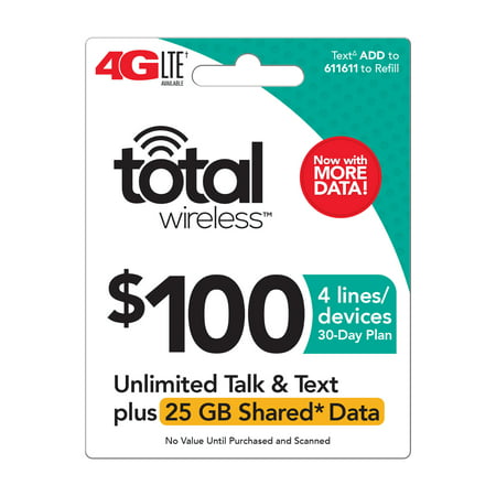 Total Wireless $100 Shared* Family Plan (Email Delivery). Extra Data Promotion Available ...