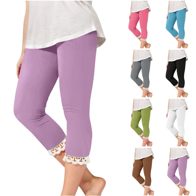Yuyuzo Toddler Clothes Girls Capri Leggings High Waisted Yoga Capris Lace Cutout Hem Summer Cropped Beach Pants 10-11 Years