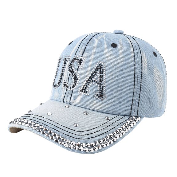 Wide Brim Sun Hats Summer Outdoor Unisex Denim Baseball Cap with Letter Embroidered Sun Lightweight Breathable Washed Hat