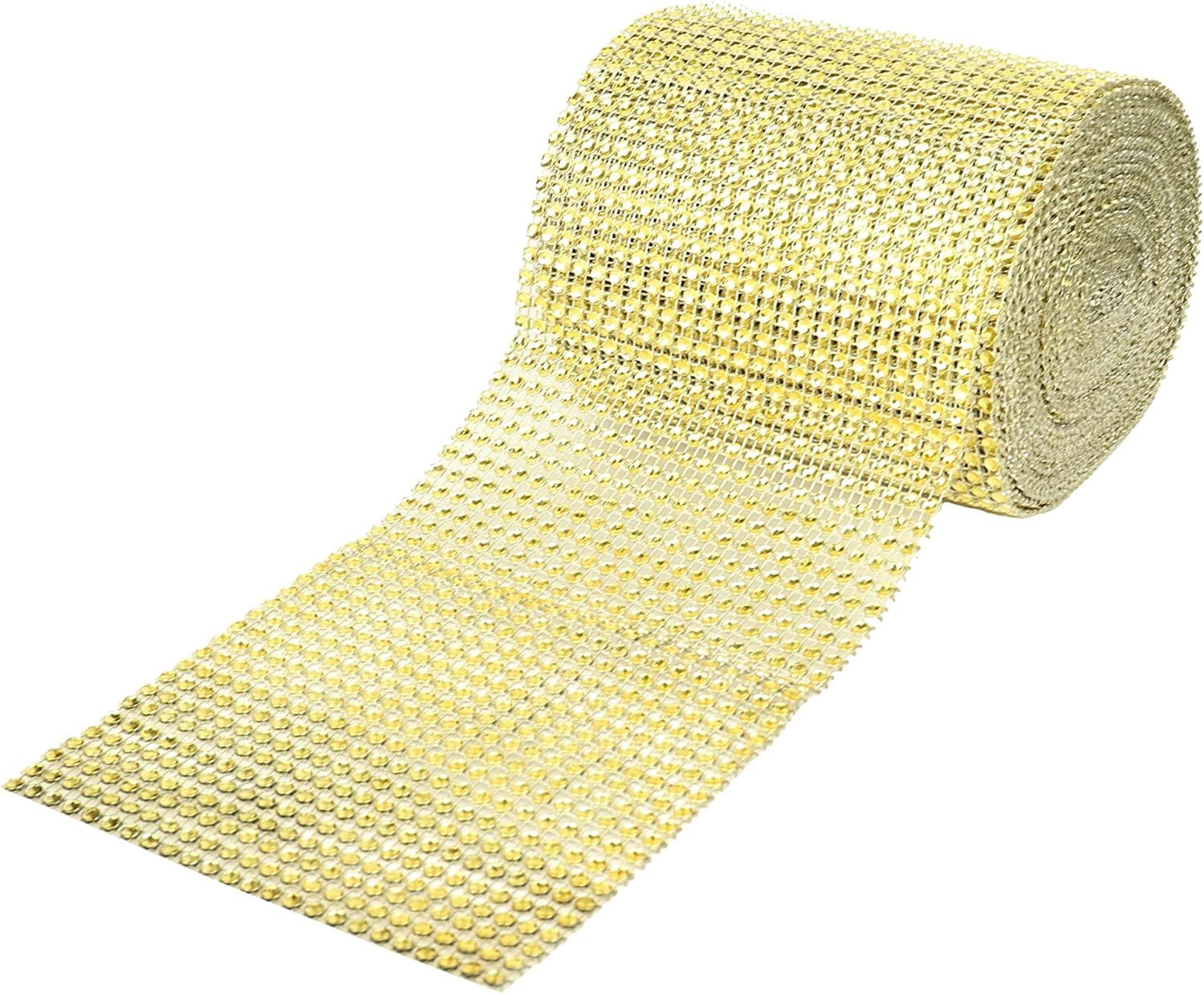 O'Creme Rhinestone Mesh Ribbon Wrap 24 Row 4-1/2 Inch Wide x 10 Yards, Gold