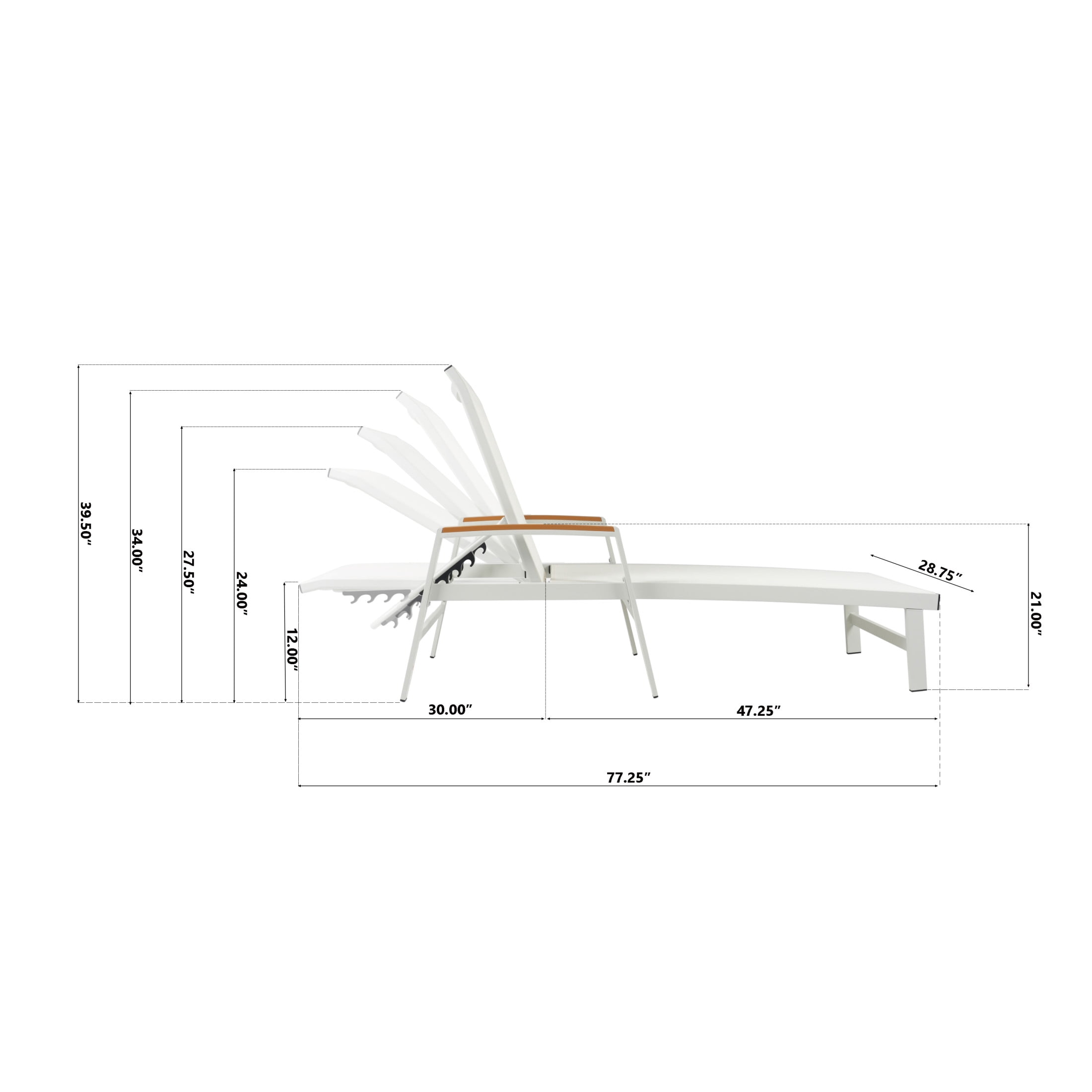 Stylish Outdoor Adjustable Chaise Lounges with Aluminum Frame and Mesh Seating, White+Natural