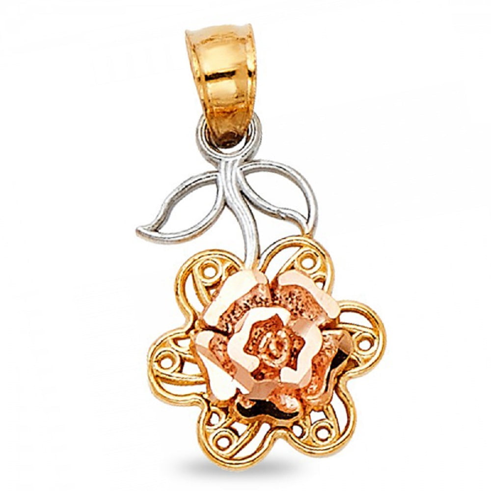 Rose Upside Down Pendant 14k Yellow White Rose Gold Flower Charm