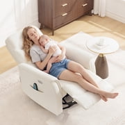 ATHOPE Power Recliner Chair for Adults with Massage & Heating, Swivel Glider Rocking Chair with USB Charging Port & Side Pockets, Executive Leather Living Room Chair, White