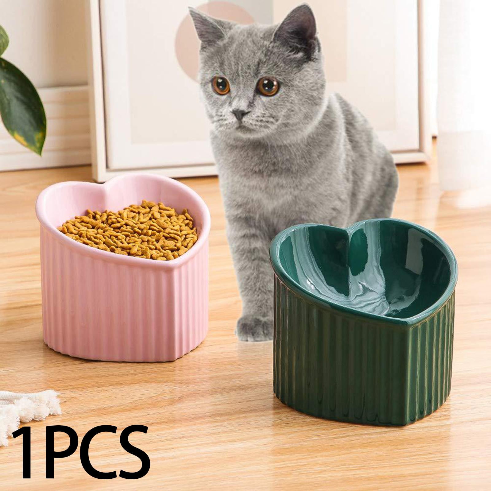 Ceramic Tilted Elevated Cat Bowl Heart Shape Porcelain Easily Wash Food