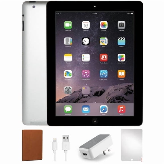 Restored Apple iPad 4 (4th Gen, 2012) Bundle 16GB, Black/Space Gray, Wi-Fi, Case and Tempered Glass Screen Protector included.
