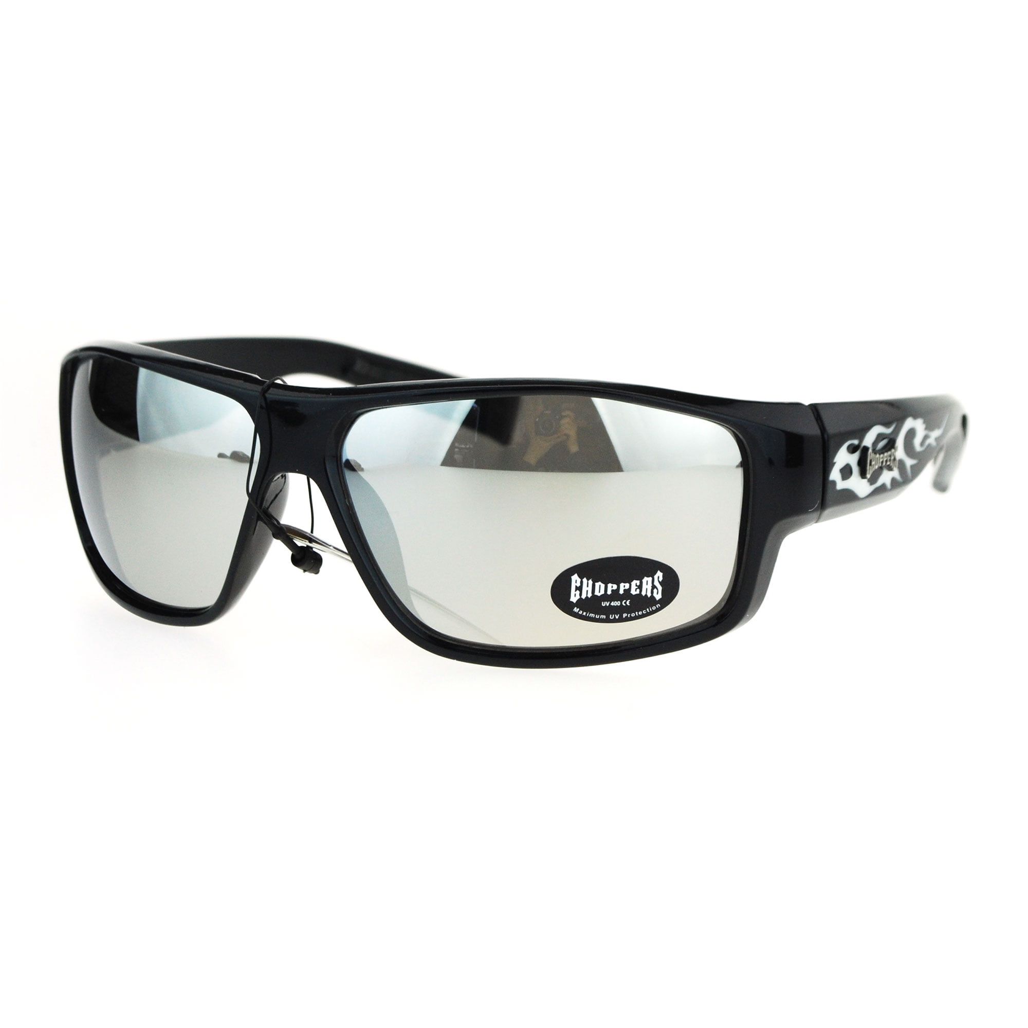 Choppers Mens Flame Arm Rectangular Warp Biker Motorcycle Sunglasses