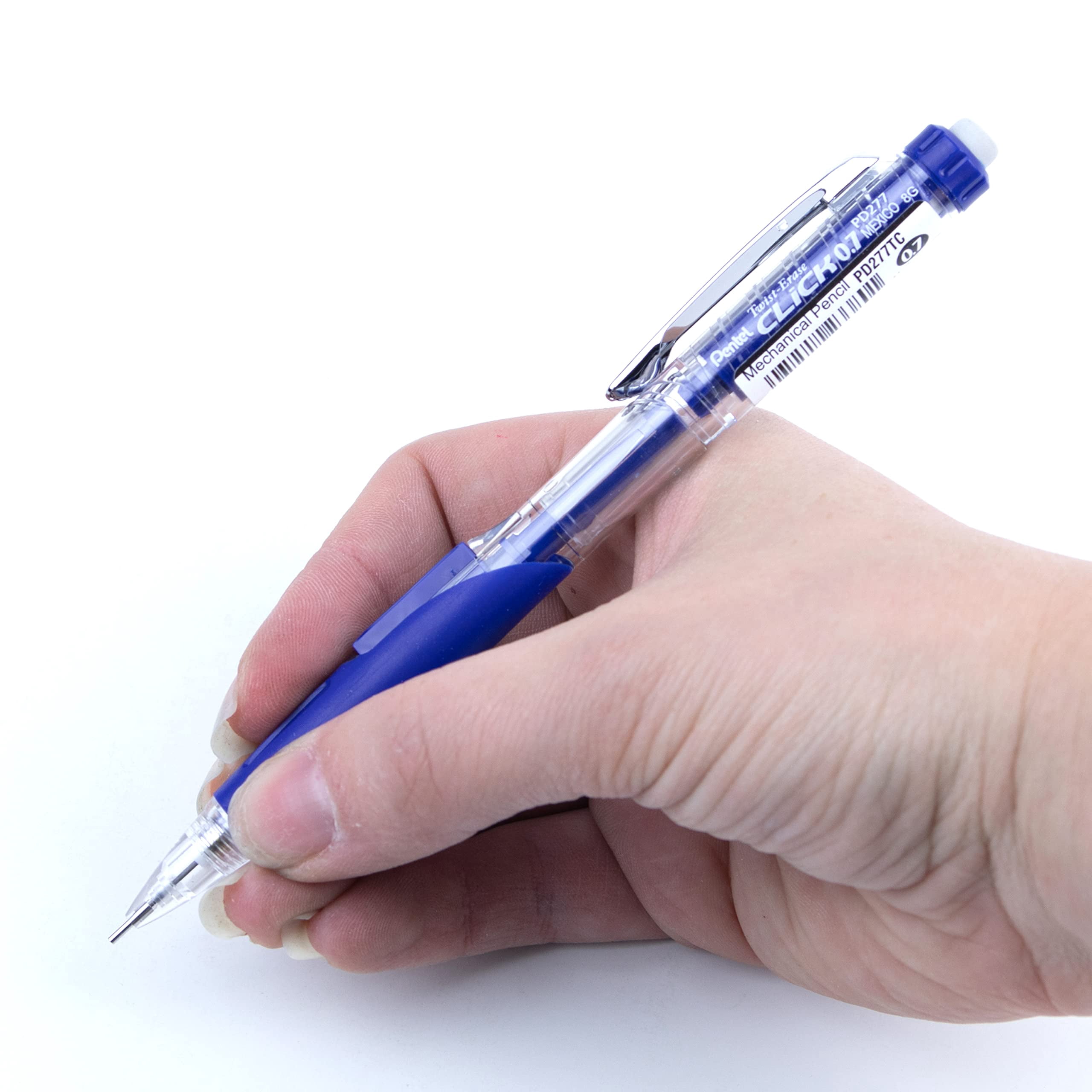 Twist-Erase CLICK Mechanical Pencil (0.7mm) CLEAR Barrel, Blue Grip, 12 Count