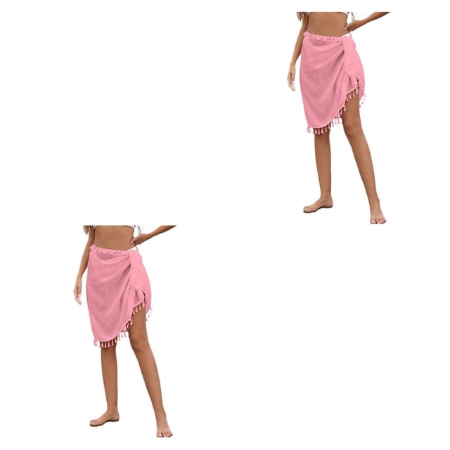 Minnieouse de poliéster para niñas Faldas de playa de verano de tamaño libre bohemio Rosa Rosado 2piezas