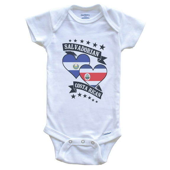 Salvadorian Costa Rican Heart Flags El Salvador Costa Rica Baby Bodysuit, 0-3 months white