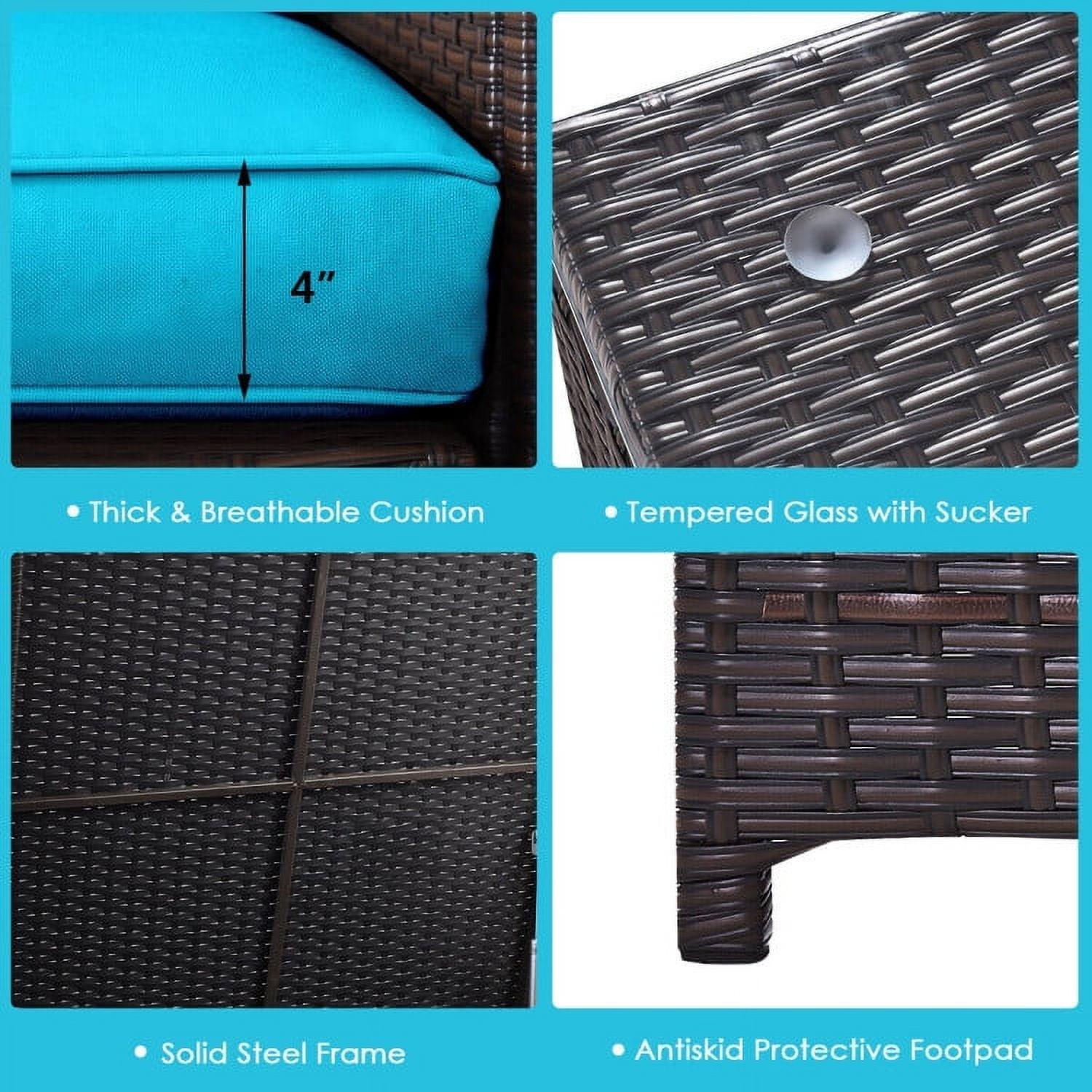 Aimee Lii 4 Pieces Outdoor Patio Rattan Furniture Set with Cushioned Loveseat and Storage Box, Outdoor Deck Furniture, Turquoise Aimee Lii 4 Pieces Outdoor Patio Rattan Furniture Set with Cushioned Loveseat and Storage Box, Outdoor Deck Furniture, Turquoise