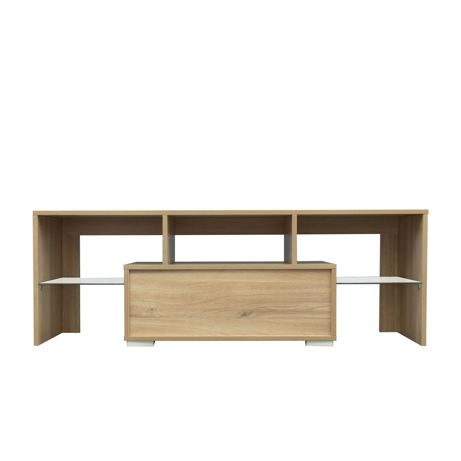 Kadyn TV Stand, Particle Board TV Cabinet Entertainment Center with LED RGB Lights and Storage, Oak High Gloss TV Console Table for TVs up to 55"