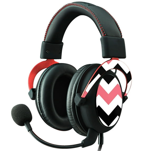Skin Decal Wrap Compatible With Kingston HyperX Cloud II Gaming Headset Sticker Design Black Pink Chevron