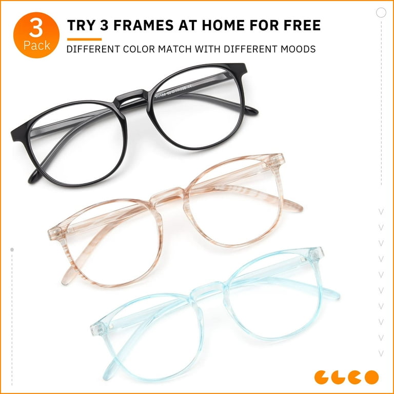 IBOANN 3 Pack Blue Light Blocking Glasses Women/Men, Round Fashion Retro  Frame, Vintage Fake Eyeglasses with Clear Lens