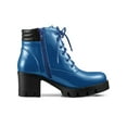 thumbnail image 3 of BLISSFUL STEP Women's Rounded Toe Side Zip Combat Block Heel Ankle Boots Dark Blue 10, 3 of 6