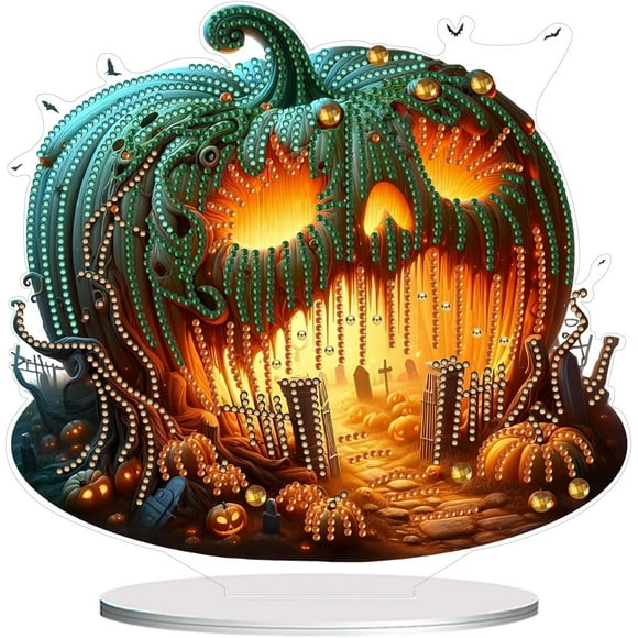 Pintura de arte de diamantes de imitación de bricolaje con forma especial de diamantes de imitación para colocar en el escritorio, adorno de calabaza de Halloween, arte de diamantes de imitación