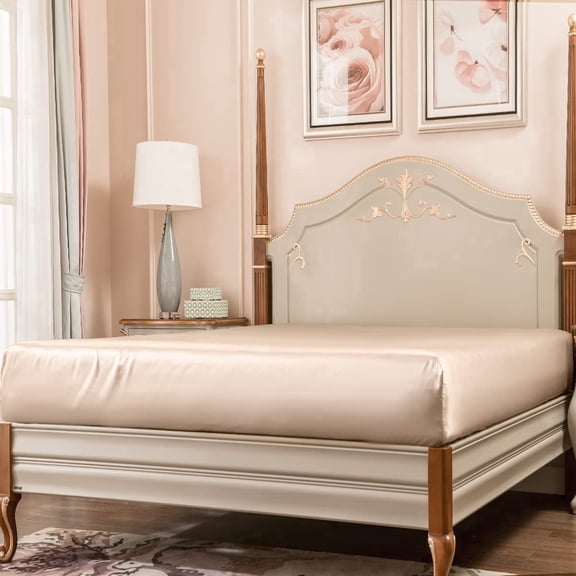 PROMEED 23mm Silk Queen Size Fitted Sheet ONLY, 100% New 3rd Gen 23 Momme 100% Mulberry Silk Bed Sheet 1pc with 16-Inch Deep Pocket (Champagne, Queen)