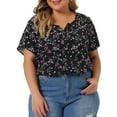 thumbnail image 1 of Blusas casuales de mujer en tallas grandes Agnes Orinda, con peplum, estampado floral, media tapeta y mangas cortas, 2X, negro, 1 of 8