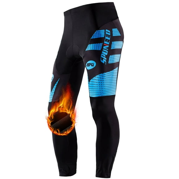 Sponeed Cycling Pants for Men Padded Thermal Road Bike Tights fleece lined Bicycle Biking Leggings Cycle Clothing Blue L