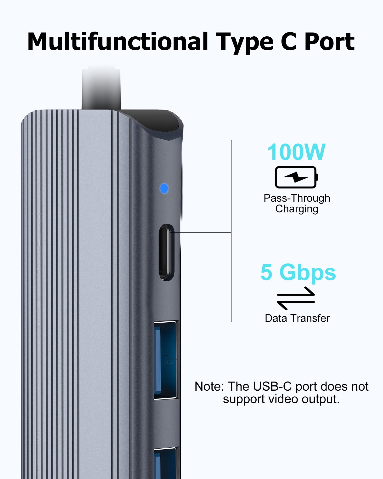 USB C Hub Ethernet HDMI Multiport Adapter for MacBook Pro/Air, iPad, Laptop Dock with 5Gbps USB A/C, 1Gbps RJ45 Gigabit Ethernet, 4K@30Hz HDMI, 100W Pass Through Charging
